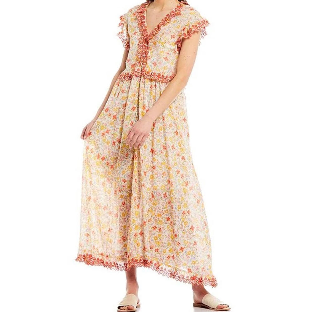 Free People Milania Dress Tangerine Orange ruffle trim